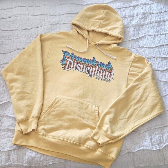 Disneyland Resort Hoodie Yellow Pullover Sweatshirt Unisex Size Small Retro Logo - Picture 1 of 7